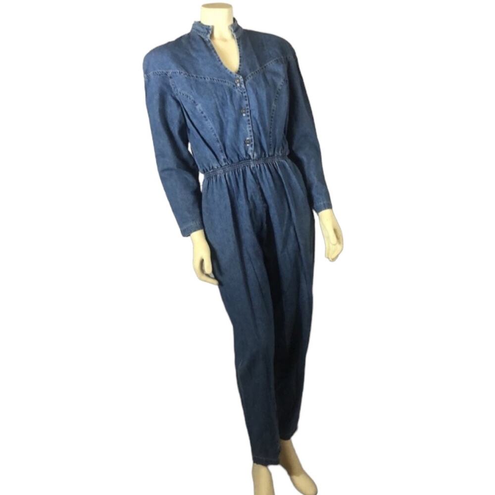 Vintage 1980s Torpedo International Denim Jumpsuit USA Western medium - Picture 9 of 12